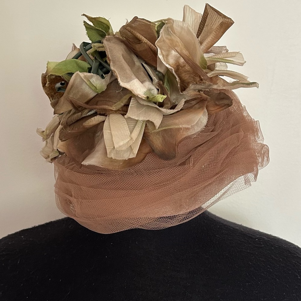 Chic Brown Floral Swirl Hat for Special Occasions - Picture 9 of 10